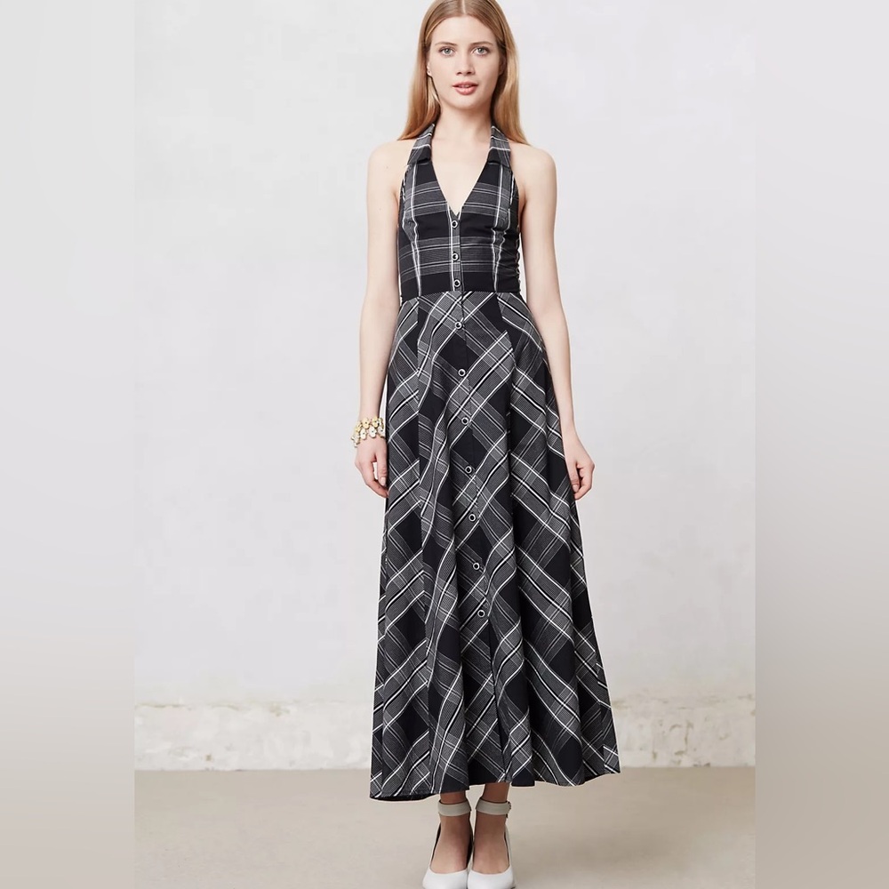 Anthropologie Maeve Adair Plaid Halter Maxi Dress size 8